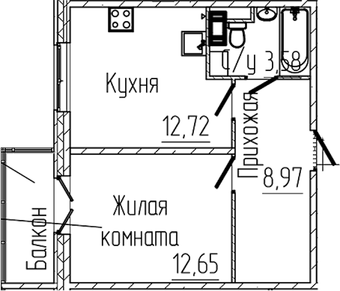 1-комнатная квартира 39.04 м², 8/8 эт., ЖК «SERTOLOVO PARK»